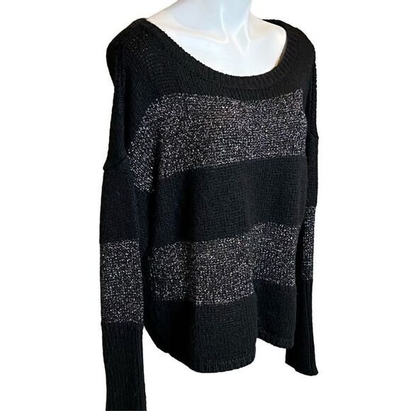 Loft black and metallic silver striped wool blend sweater size XL - Picture 3 of 16